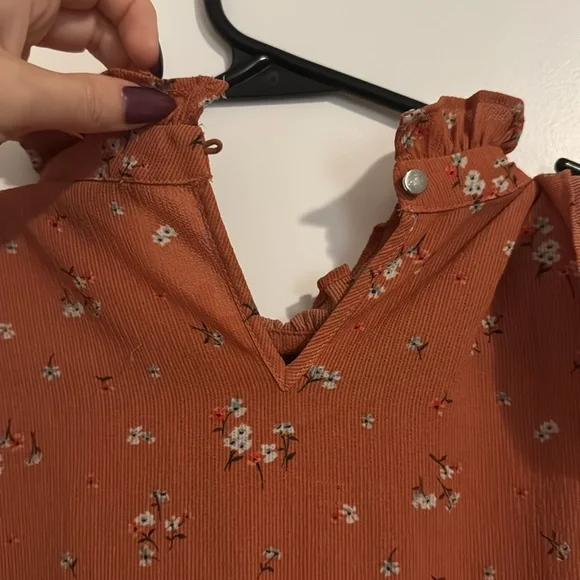 Orange Rust Floral Ruffle Sleeve Blouse - Picture 3 of 3